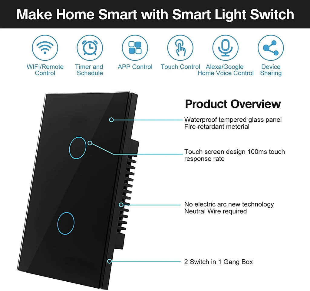 Wifi smart switch Suitable for EWelink App Bluetooth RF Alexa Google voice control No neutral wire Install Touch light switch