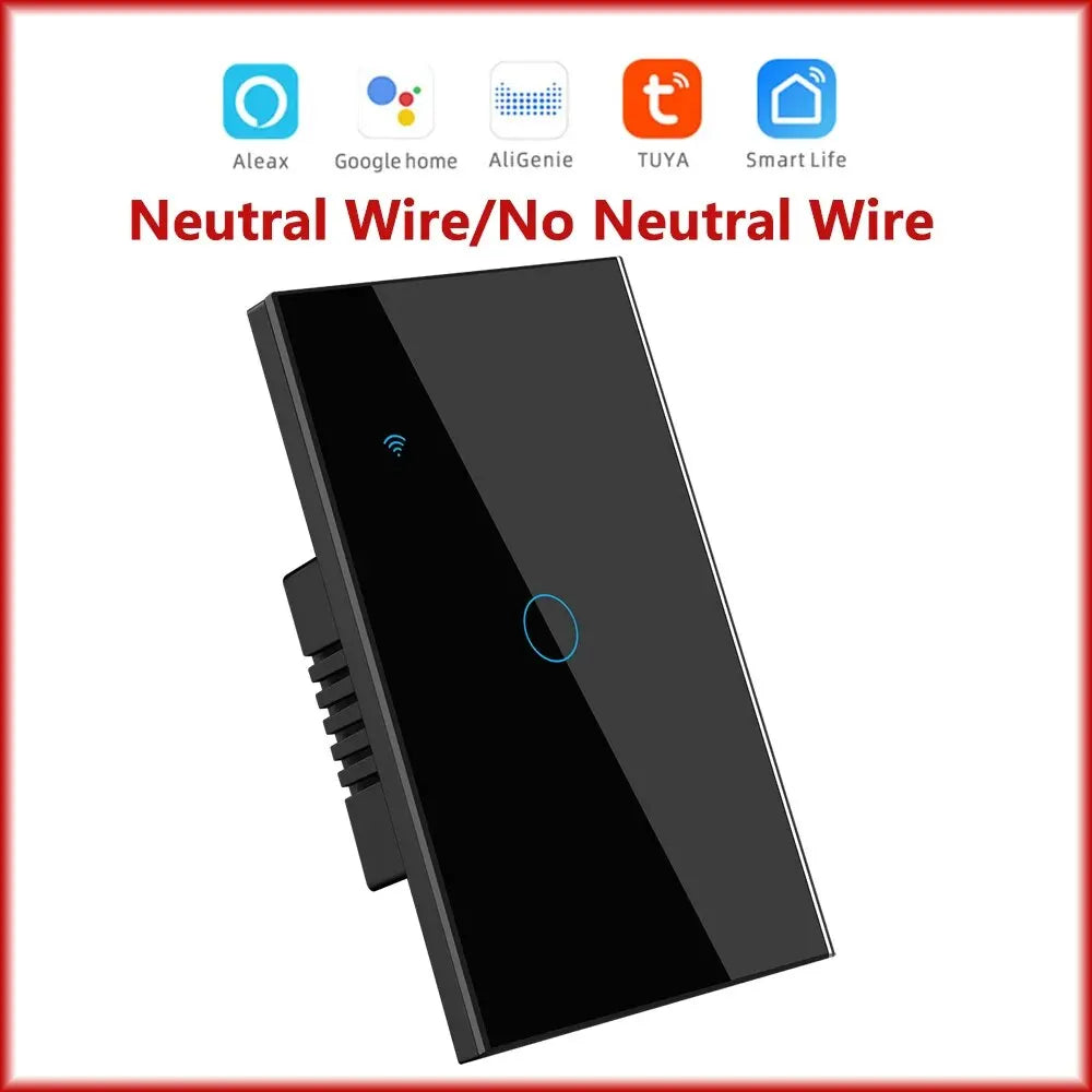 Interruptor inteligente Tuya Smart Switches USAN cable neutro/No se requiere cable neutro Interruptor táctil WiFi de 1/2/3/4 bandas Funciona con Alexa Google Home