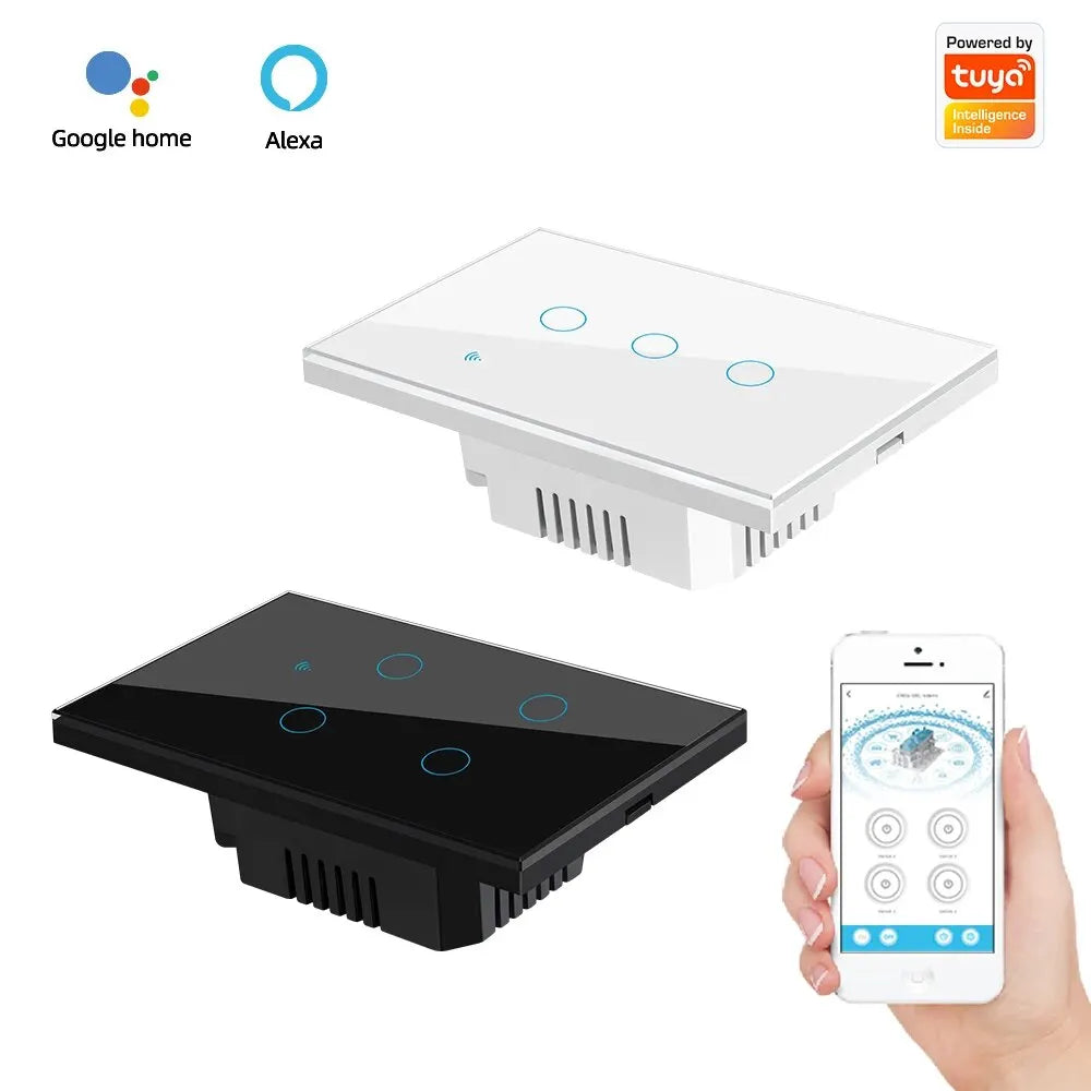 Interruptor inteligente Tuya Smart Switches USAN cable neutro/No se requiere cable neutro Interruptor táctil WiFi de 1/2/3/4 bandas Funciona con Alexa Google Home