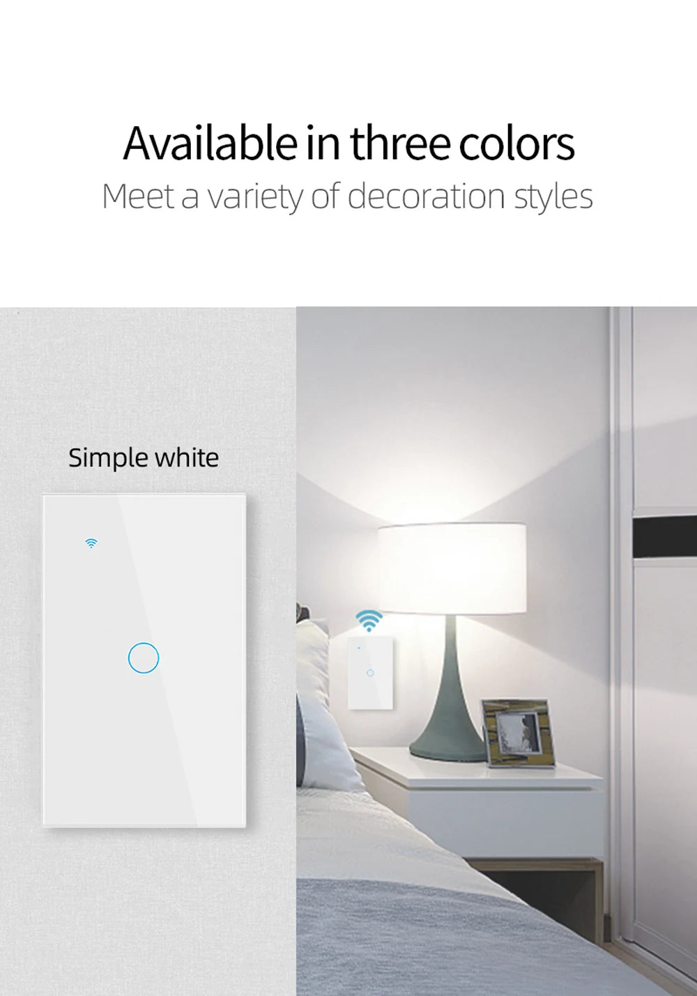 Interruptor inteligente Tuya Smart Switches USAN cable neutro/No se requiere cable neutro Interruptor táctil WiFi de 1/2/3/4 bandas Funciona con Alexa Google Home