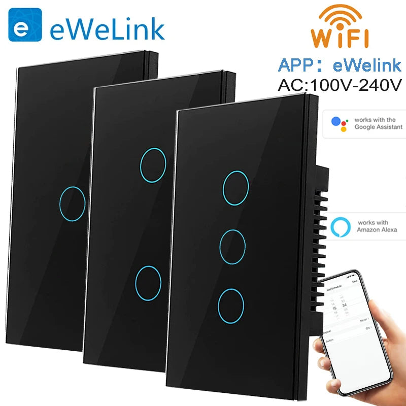 Wifi smart switch Suitable for EWelink App Bluetooth RF Alexa Google voice control No neutral wire Install Touch light switch