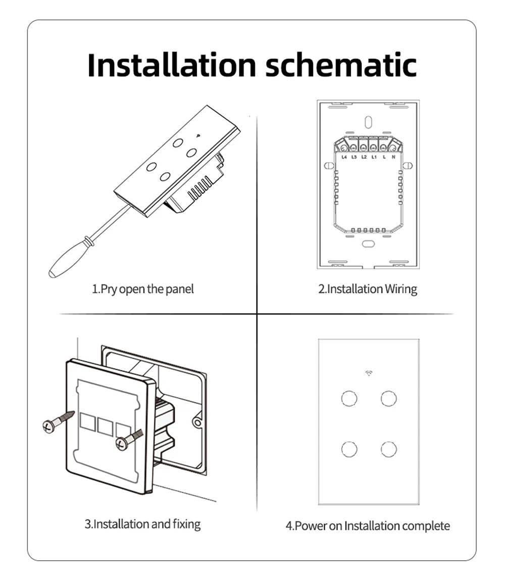 Interruptor inteligente Tuya Smart Switches USAN cable neutro/No se requiere cable neutro Interruptor táctil WiFi de 1/2/3/4 bandas Funciona con Alexa Google Home