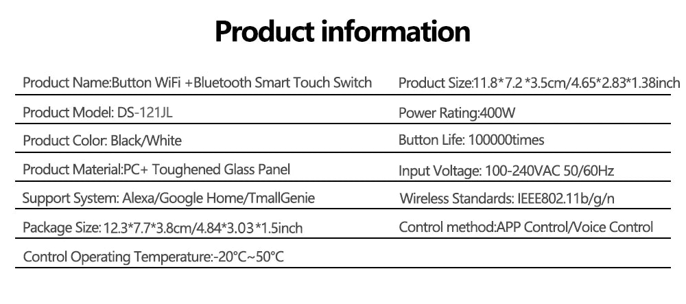 Interruptor inteligente Tuya Smart Switches USAN cable neutro/No se requiere cable neutro Interruptor táctil WiFi de 1/2/3/4 bandas Funciona con Alexa Google Home