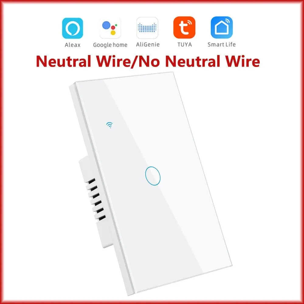 Interruptor inteligente Tuya Smart Switches USAN cable neutro/No se requiere cable neutro Interruptor táctil WiFi de 1/2/3/4 bandas Funciona con Alexa Google Home
