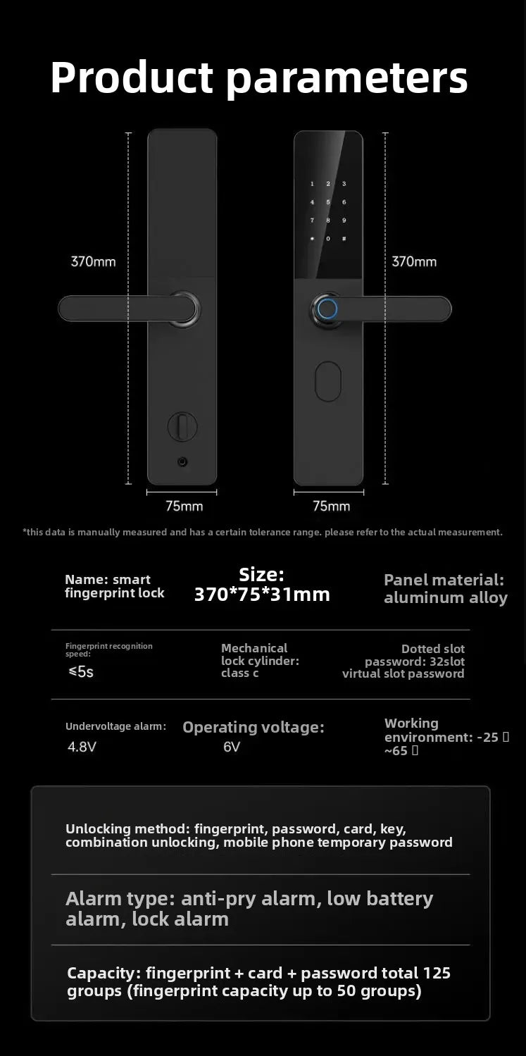 Smart Electronic Door Locks Fingerprint Recognition Quick Access Anti-Theft Apartment Entrance Home Security Protection